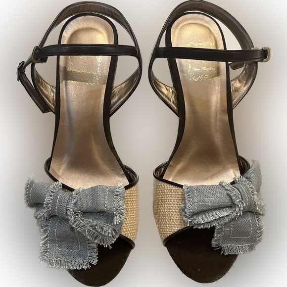 Viva Angelina Denim Brown Leather Wedge - Picture 2 of 6